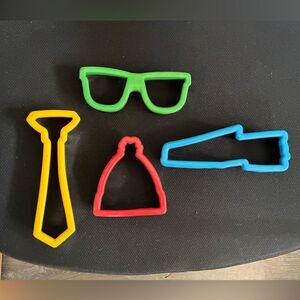Colorful Play Dough Shape Hipster Cookie Cutters Set glasses tie shoe beanie